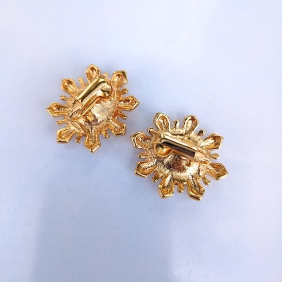 Avon Vintage 80's Blue Starburst Simulated Aquamarine Clip On Earrings Gold Tone - Picture 5 of 8